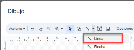 Dibujar Línea en Ventana de Dibujo en Google Sheets