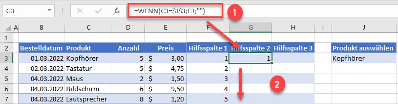 Dropdown Liste Hilfsspalten WENN Funktion