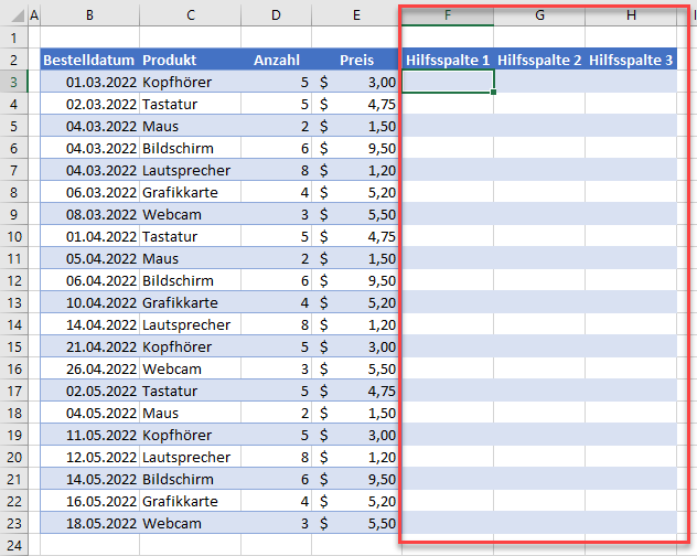 Dropdown Liste Hilfsspalten erstellen