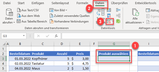 Dropdown Liste mit Datenueberpruefung