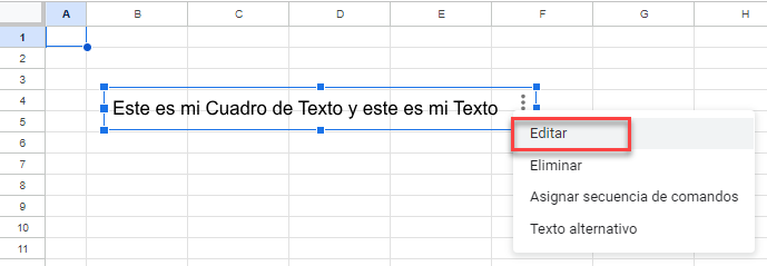 Editar Cuadro de Texto en Google Sheets