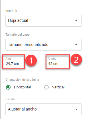 Elegir Alto y Ancho de Papel en Google Sheets