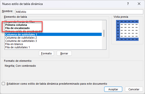 Elementos de Tabla Dinámica Formateados