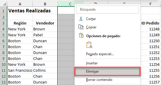 Eliminar Columnas en Excel