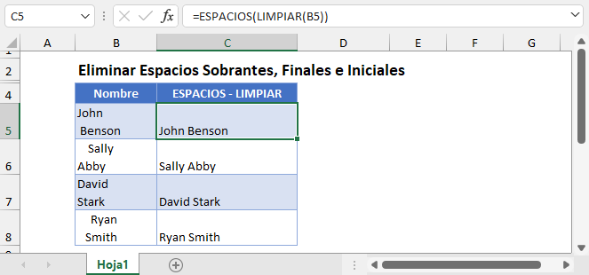 Eliminar Espacios Sobrantes Finales e Iniciales en Excel