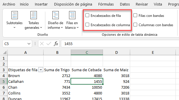 Eliminar Formato de Encabezado de Filas y Columnas