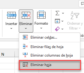 Eliminar Hojas desde el Menú de Excel
