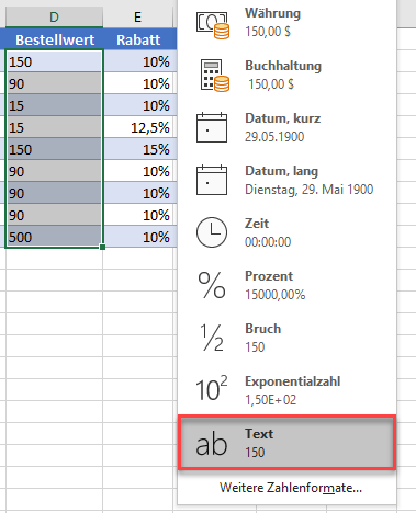 Email Felder in Excel Zahlen als Text formatieren