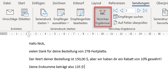 Email Massenversand Vorschau anzeigen