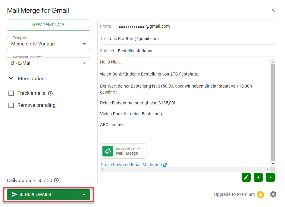 Email Massenversand mit Mail Merge GS