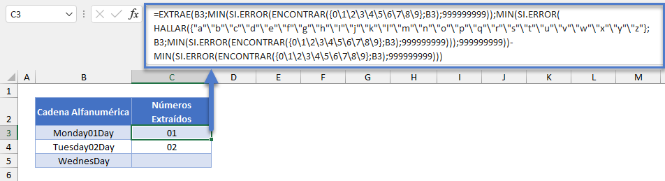 Encontrar y Extraer Números de Cadena Excel Anterior a 2016