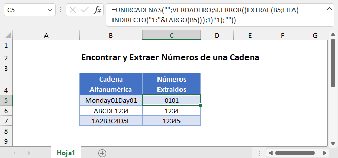 Encontrar y Extraer Números de una Cadena en Excel