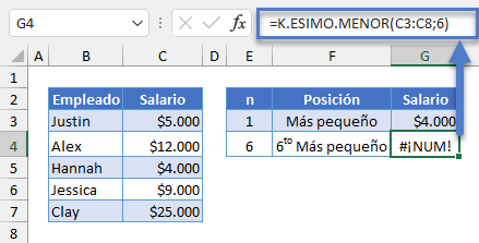 Error en Función K.ESIMO.MENOR en Excel