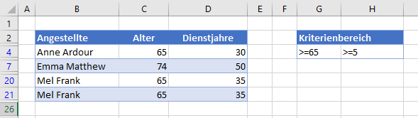 Erweiterten AutoFilter mit Mehreren Kriterien anwenden