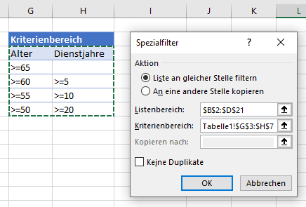 Erweiterter AutoFilter mit Mehreren Kriterienszenarien