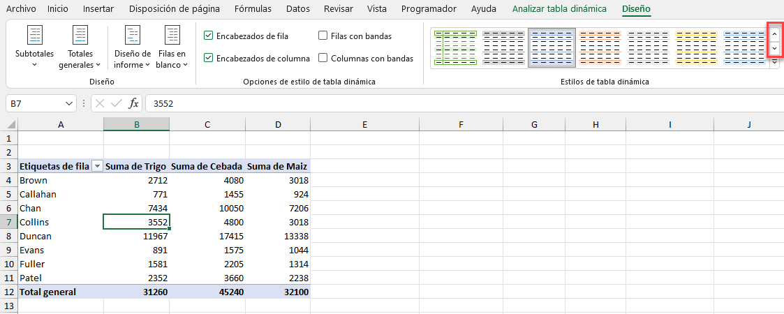 Estilos de Tabla Dinámica