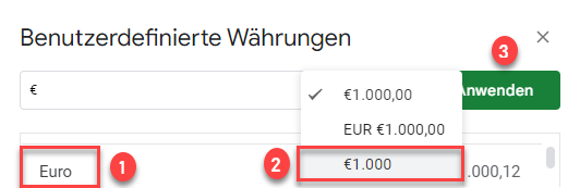 Euro Symbol mit benutzerdefiniertem Zahlenformat einfuegen GS