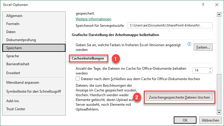 Excel Datei Optionen Speichern Cacheoptionen