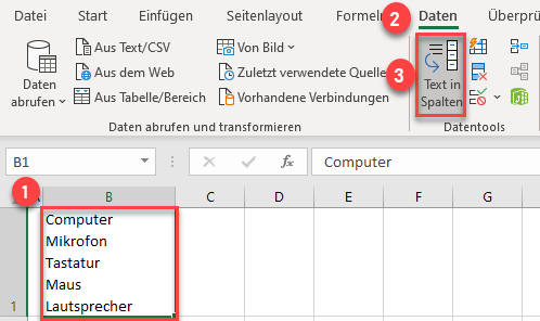 Excel Funktion Text in Spalten