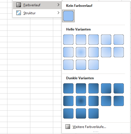 Farbverlauf Auswahl in Excel