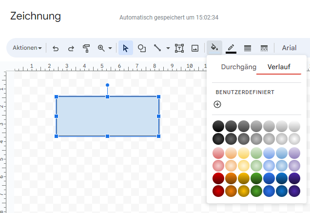 Farbverlauf Auswahl in Google Sheets