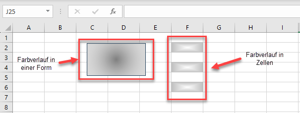 Farbverlauf in Excel Formen und Zellen