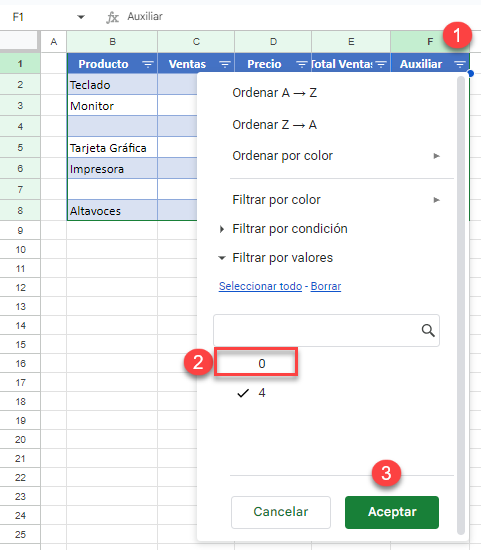 Filtrar Quitando Todos los Cero en Google Sheets