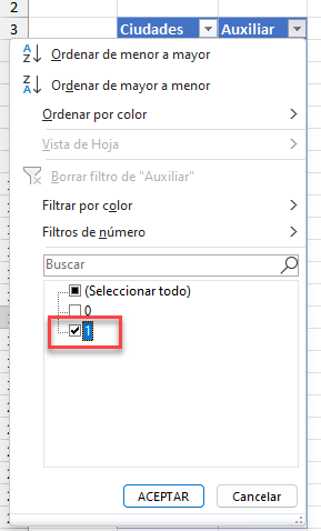 Filtrar por Columna Auxiliar con Valores Igual a Uno