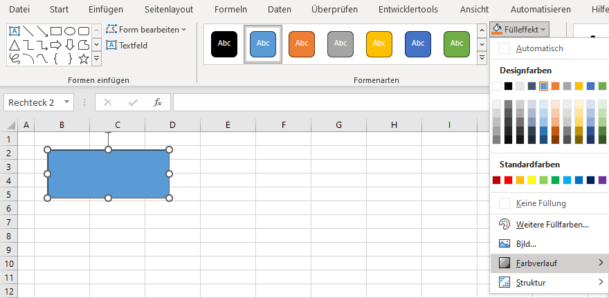 Form mit Farbverlauf in Excel ausfuellen