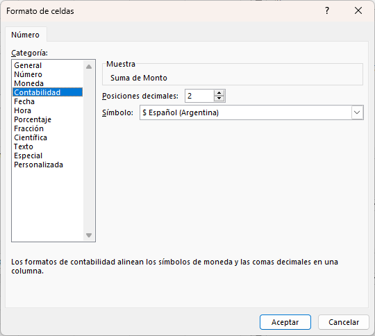 Formato de Celdas Formato Contabilidad