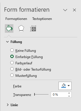 Formoptionen in Excel