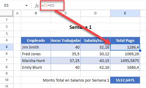 Fórmulas Funcionando en Google Sheets