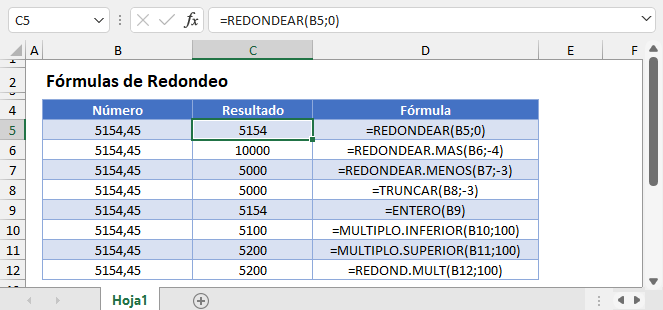 Fórmulas de Redondeo en Excel