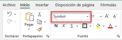Fuente Symbol en Excel