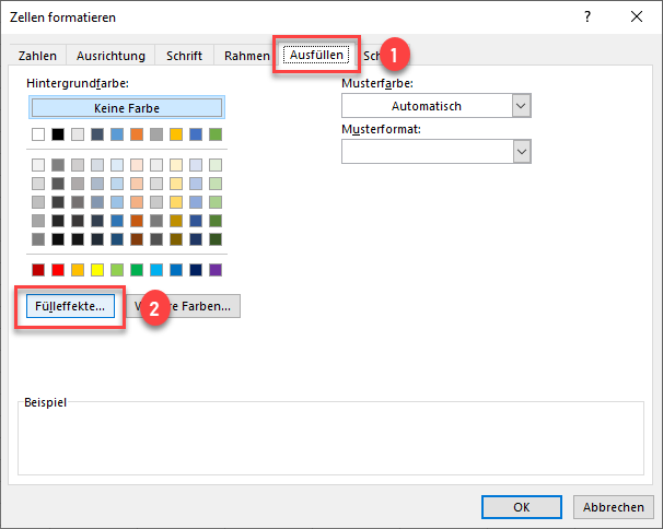 Fülleffekte in Excel oeffnen