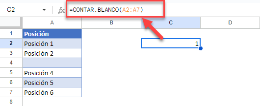 Función CONTAR.BLANCO en Google Sheets