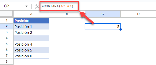 Función CONTARA en Google Sheets