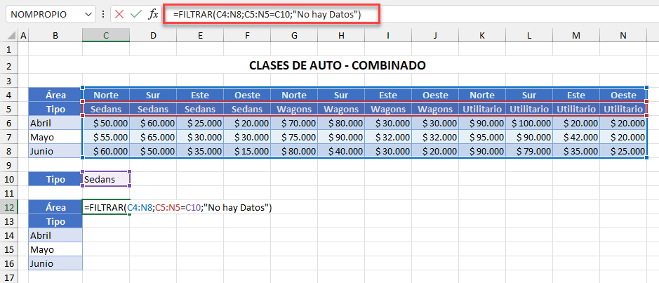 Función Filtrar en Tabla de Datos