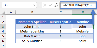 Función IZQUIERDA para Separar Nombre