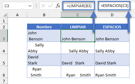 Funciones ESPACIOS vs LIMPIAR