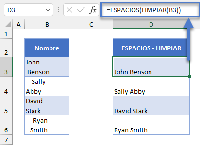 Funciones ESPACIOS y LIMPIAR