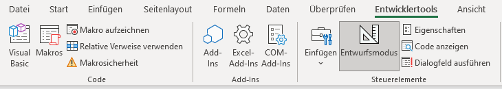 Hauptregisterkarte Entwicklertools in Excel