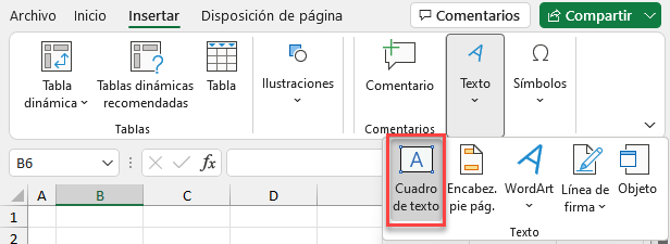 Insertar Cuadro de Texto en Excel