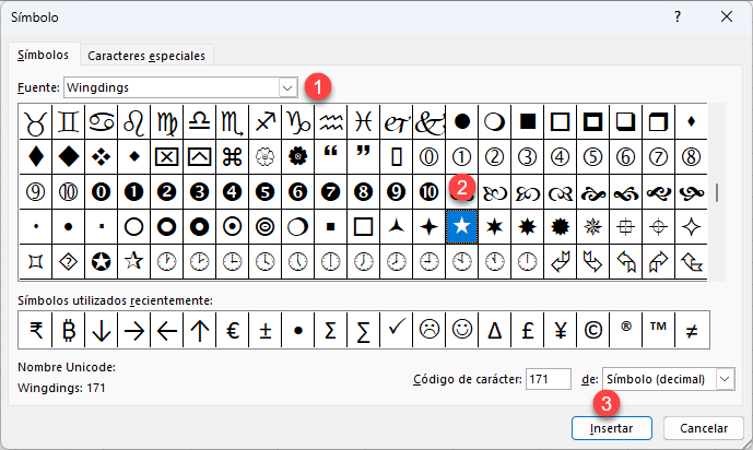 Insertar Estrella en Excel