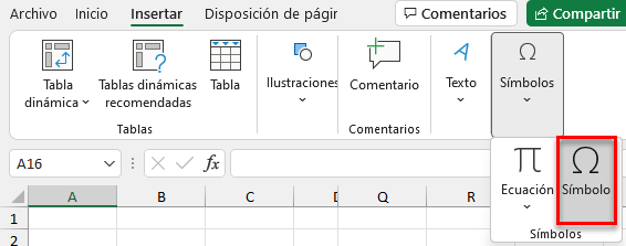 Insertar Símbolo en Excel