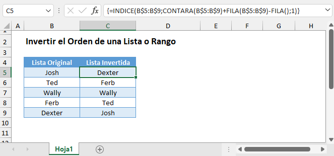 Invertir el Orden de una Lista Rango Excel y Google Sheets