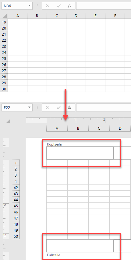 Kopfzeile Fusszeile in Excel einfuegen entfernen