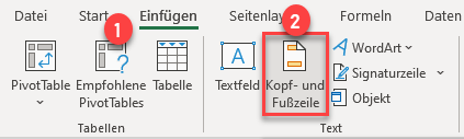 Kopfzeile in Excel einfuegen