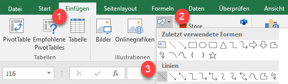 Linie in Arbeitsblatt einfuegen