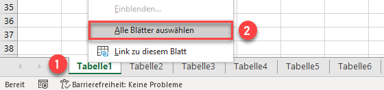 Mehrere Blaetter in Excel auswaehlen Schritte